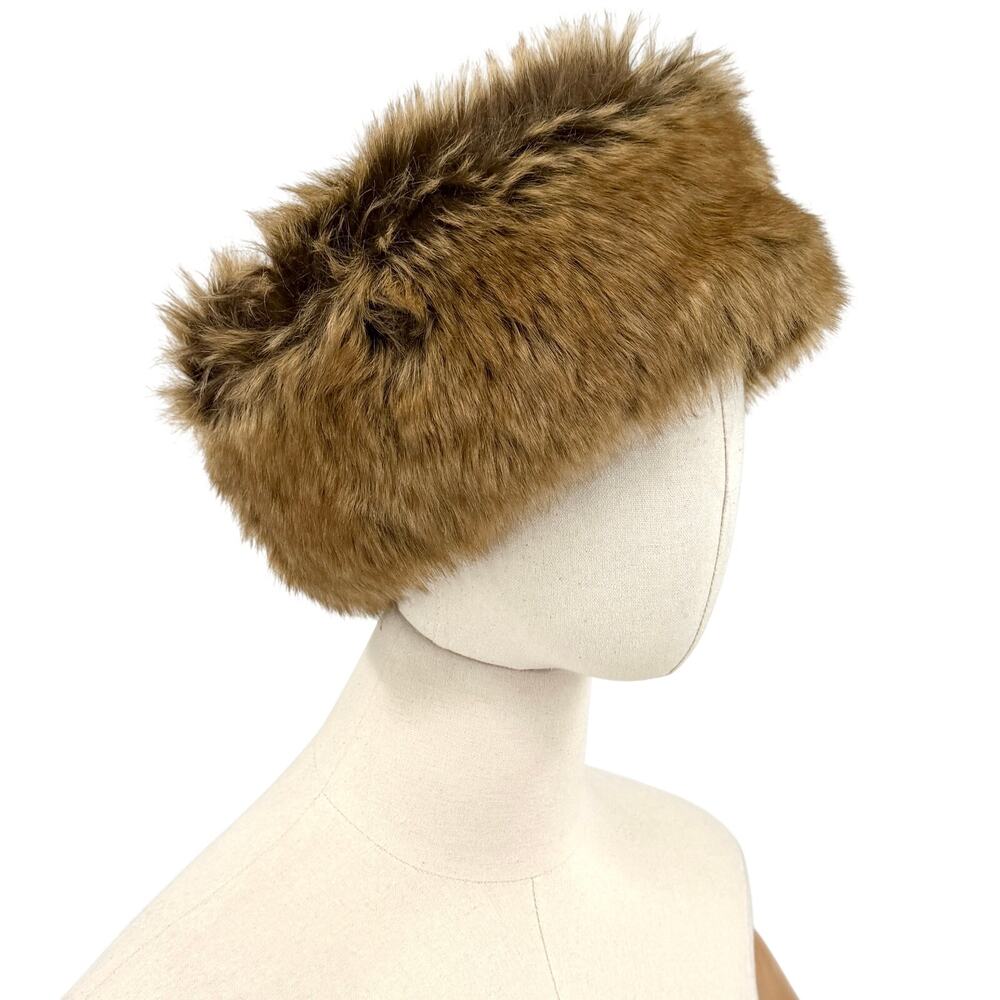 Vintage Y2K Brown Faux Fur Fluffy Slip On Warm Winter Headband Wrap
